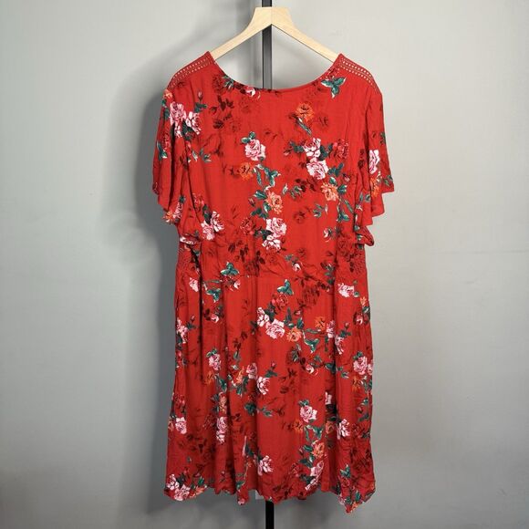 TORRID Red Floral Crochet Skater Dress Boho Front Tassel Tie Size 4X - Picture 6 of 8